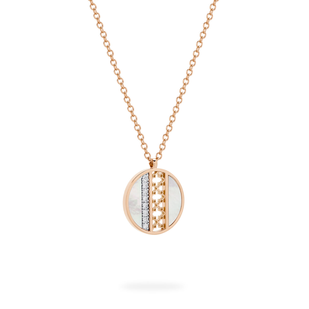 Birks Dare to Dream pendant featuring a luminous mother-of-pearl circle accented with diamonds image number 3